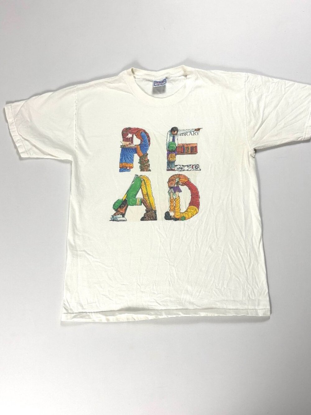 Vintage Read T Shirt White Sz M/L Teacher Library School Books USA All Sport